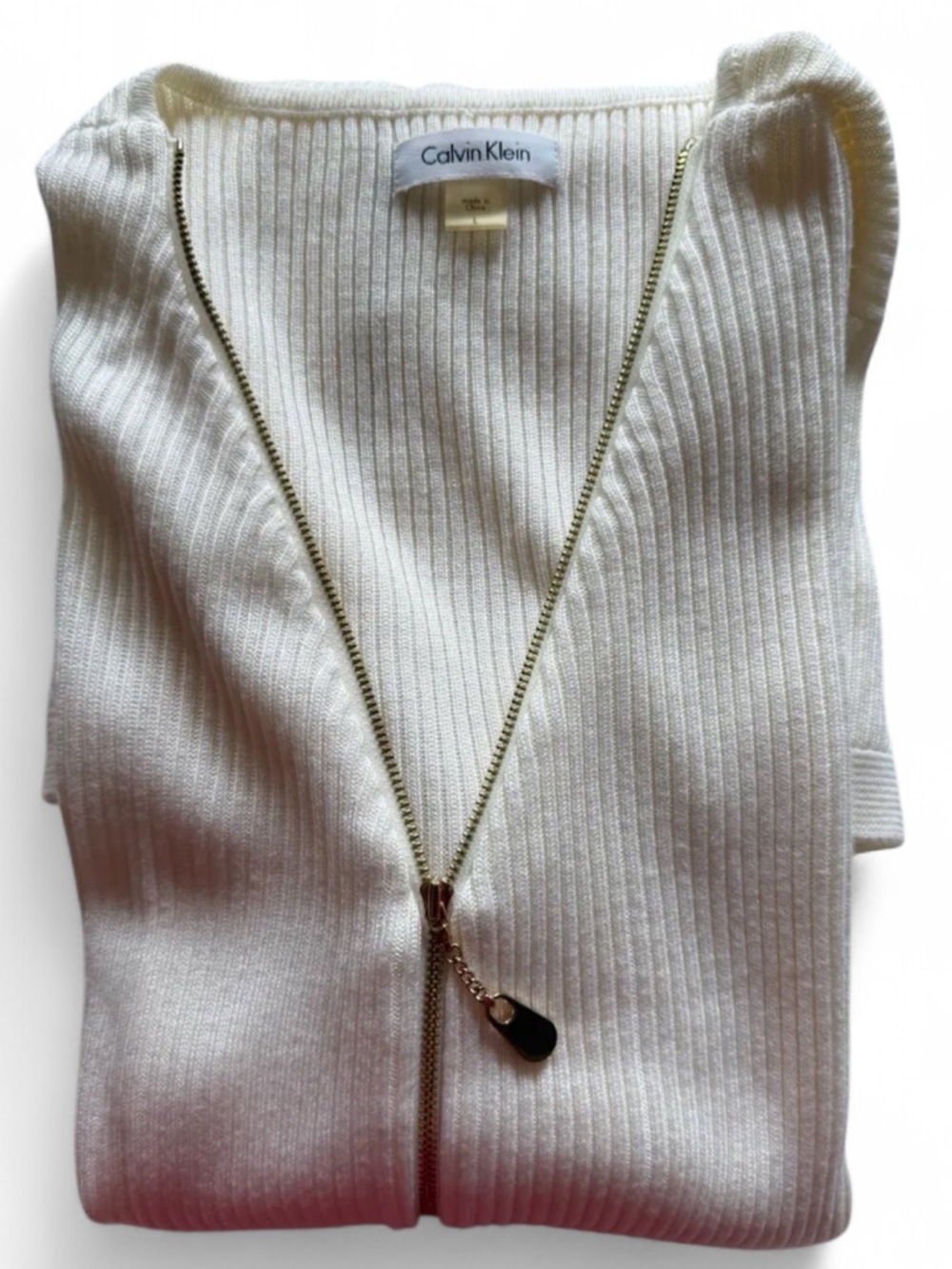 Calvin Klein Ivory Ribbed Zip-Front Dress - Picture 8 of 9